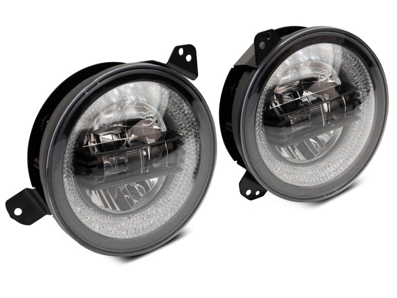 Raxiom 18-22 Jeep Wrangler JL/JT Axial 9-Inch LED Headlights w/RGB Halo- Blk Housing (Clear Lens)