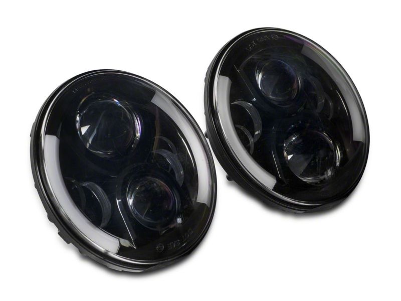 Phares à 6 LED Raxiom 97-18 Jeep Wrangler TJ &amp; JK avec halo partiel - Boîtier noir (lentille transparente)