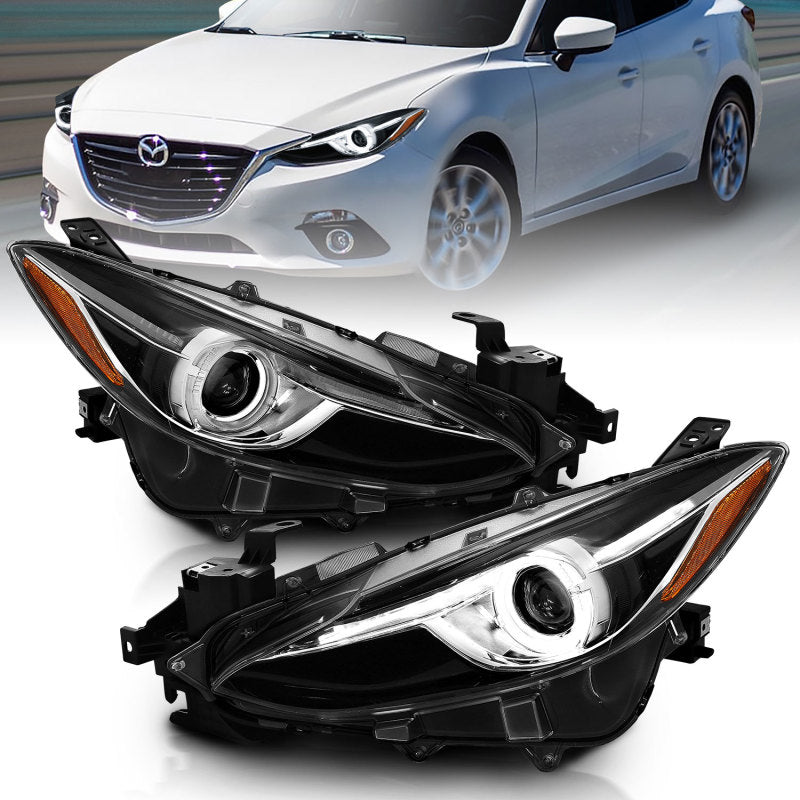 Phares de projecteur ANZO avec halo noir avec ambre 14-17 Mazda 3