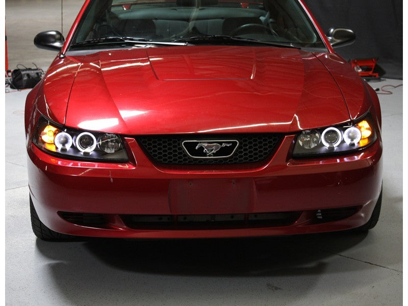 Phares de projecteur Spyder Ford Mustang 99-04 LED Halo noir haut H1 bas H1 PRO-YD-FM99-1PC-AM-BK