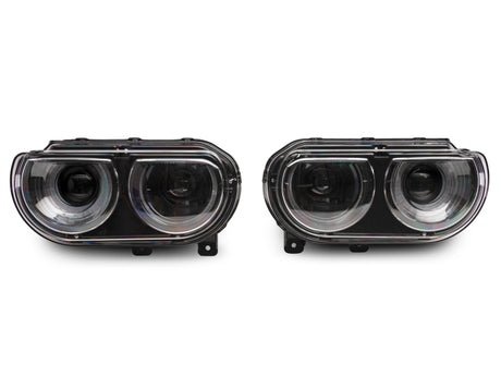 Raxiom 08-14 Dodge Challenger Halo Projctr Headlights w/Sequential Turn Signals-Blk Hsng(Clear Lens)