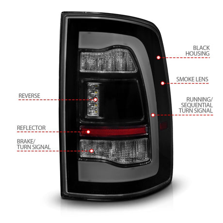 ANZO 09-18 Dodge Ram 1500 Feux arrière LED séquentiels Fumé Noir