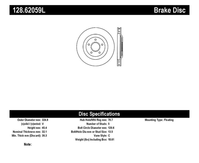 Rotors avant gauche percés StopTech Power Slot 97-04 Chevy Corvette / 04 &amp; 08 Cadillac XLR/XLR-V