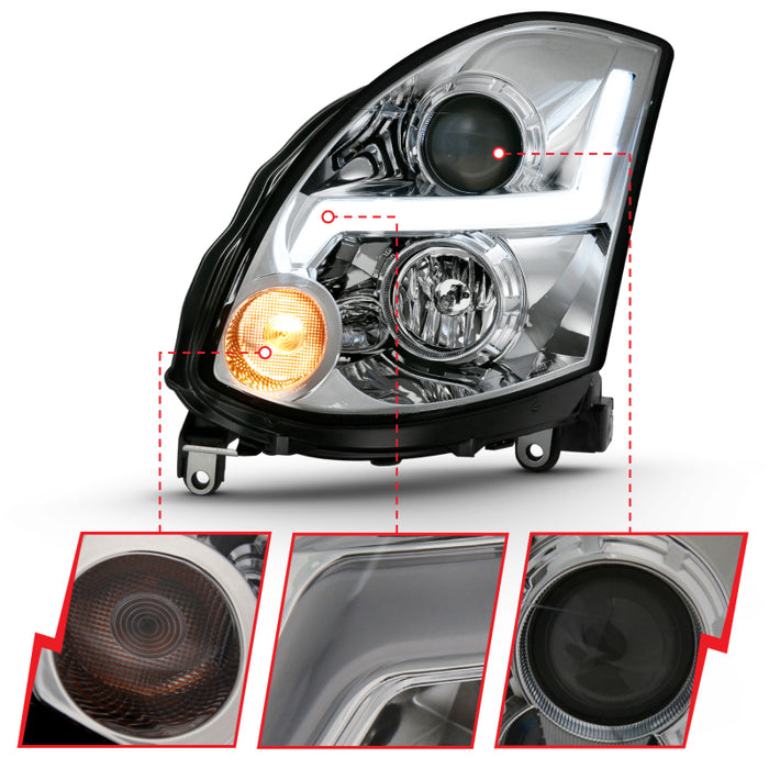 Phare de projecteur ANZO 2003-2007 Infiniti G35 style planche noire (compatible HID, pas de kit HID)