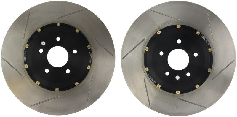 Paire de rotors avant fendus de remplacement direct StopTech 05-14 Ford Mustang GT avec Brembo AeroRotor 2 pièces