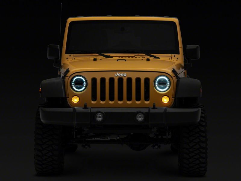 Phares à DEL axiaux Raxiom 97-18 Jeep Wrangler TJ et JK 7 pouces avec DRL - Boîtier chromé (lentille transparente)