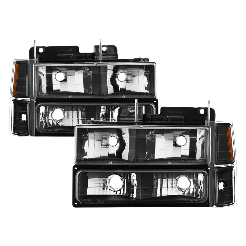 Phares Xtune Chevy Suburban 94-98 avec feux d'angle et de stationnement 8 pièces Noir HD-JH-CCK88-AM-BK-SET