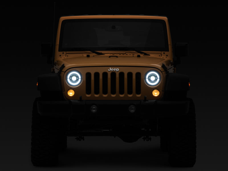 Phares à LED Raxiom 07-18 Jeep Wrangler JK Axial Series - Boîtier noir (lentille transparente)