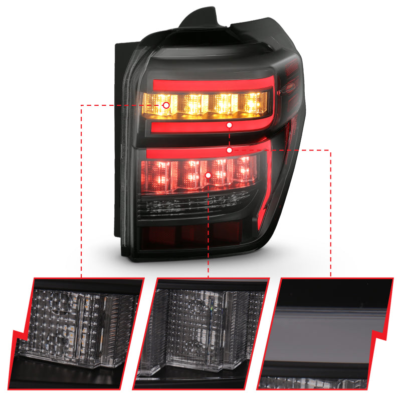 ANZO 2014-2020 Toyota 4Runner TL Boîtier noir Lentille fumée Barre lumineuse rouge avec séquentiel