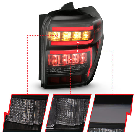 ANZO 2014-2020 Toyota 4Runner TL Boîtier noir Lentille fumée Barre lumineuse rouge avec séquentiel