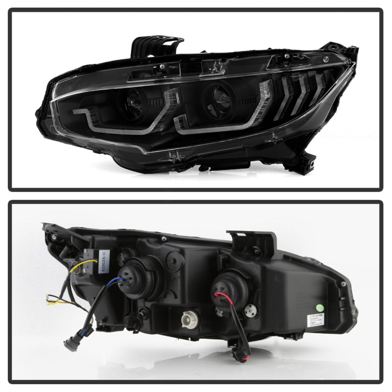 Phares de projecteur Spyder Honda Civic 16- 2DR/4DR/Hatchback - Noir PRO-YD-HC16SI-SEQGR-BK