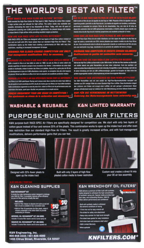 Filtre à air de rechange K&amp;N 08-13 Yamaha YZF R6 599 - Spécifique à la course