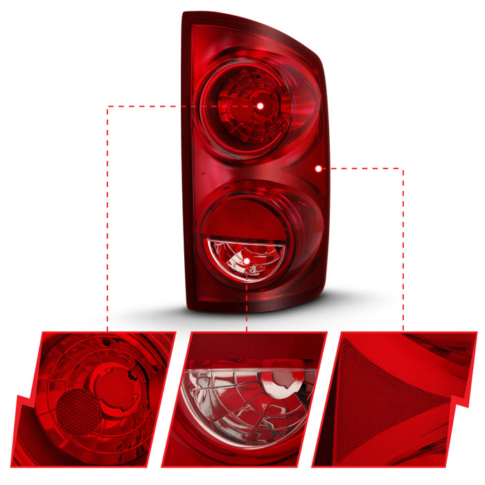 Feu arrière ANZO 2007-2009 Dodge Ram 1500, lentille rouge (OE)