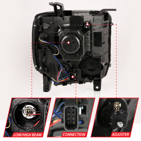 ANZO 2014-2015 GMC Sierra 1500HD Projector Plank Style Headlight Black W/ DRL