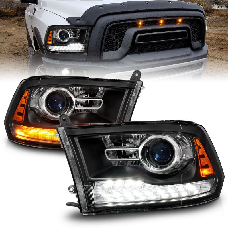 Phares à LED ANZO 09-18 Dodge Ram 1500/2500/3500 style planche Switchback + séquentiel - Noir mat