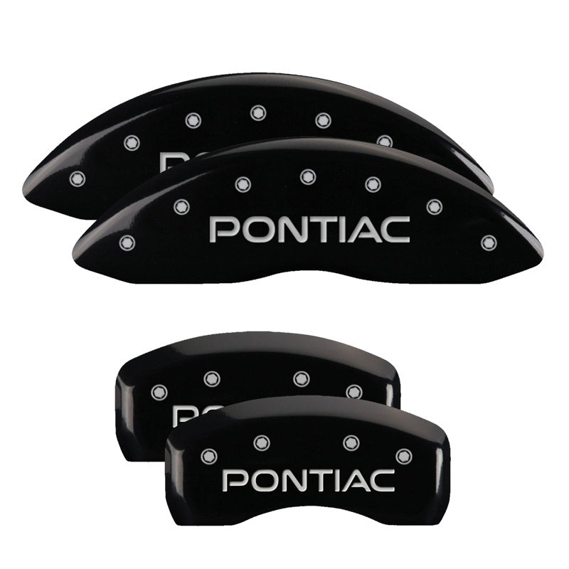 MGP 4 Caliper Covers Engraved Front Pontiac Engraved Rear Arrow Black finish silver ch