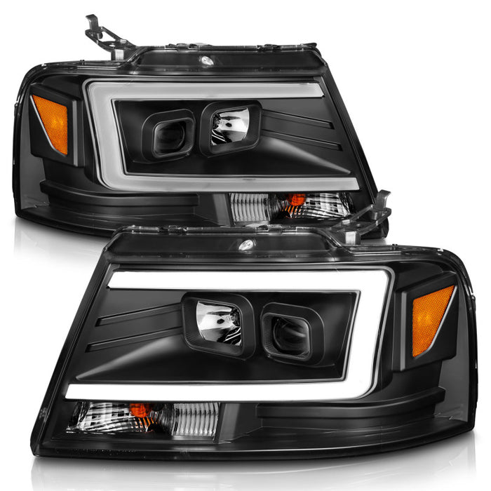 Phares de projecteur ANZO 2004-2008 Ford F-150 avec barre lumineuse et boîtier noir