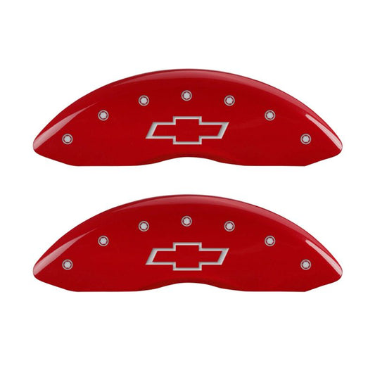 MGP Front set 2 Caliper Covers Engraved Front Bowtie Red finish silver ch