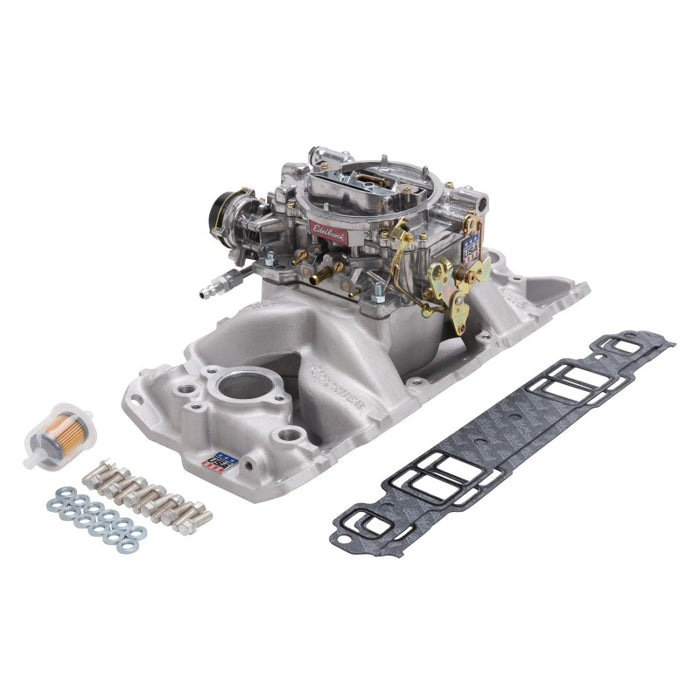 Kit collecteur et carburateur Edelbrock Performer Air-Gap Small Block Chevrolet 1957-1986 Finition naturelle