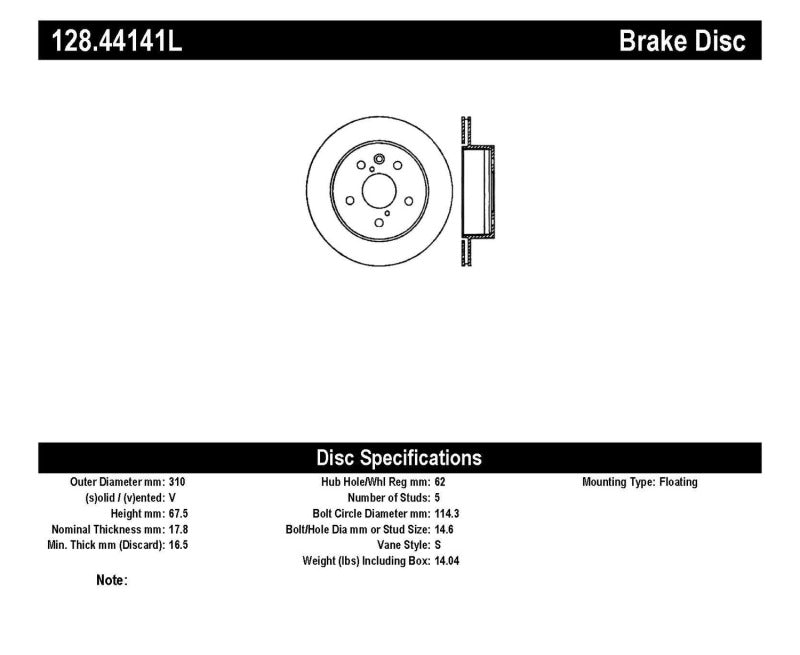 Rotor arrière gauche percé StopTech 06-09 Lexus IS350 / 07-11 GS350 2WD