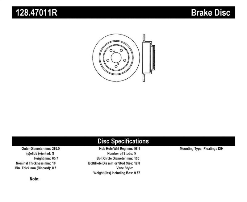 Disque de frein arrière droit percé StopTech 02-05 Subaru Impreza WRX