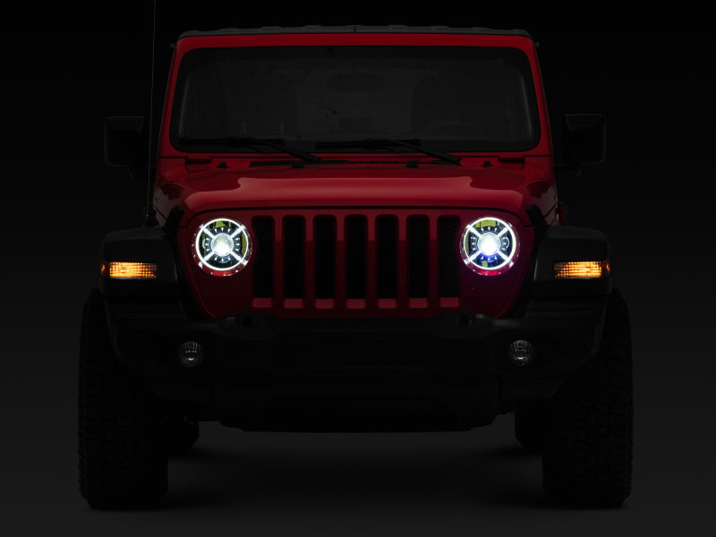 Phares à LED Raxiom 18-22 Jeep Wrangler JL/JT 9 pouces avec DRL et halo - Boîtier noir (lentille transparente)