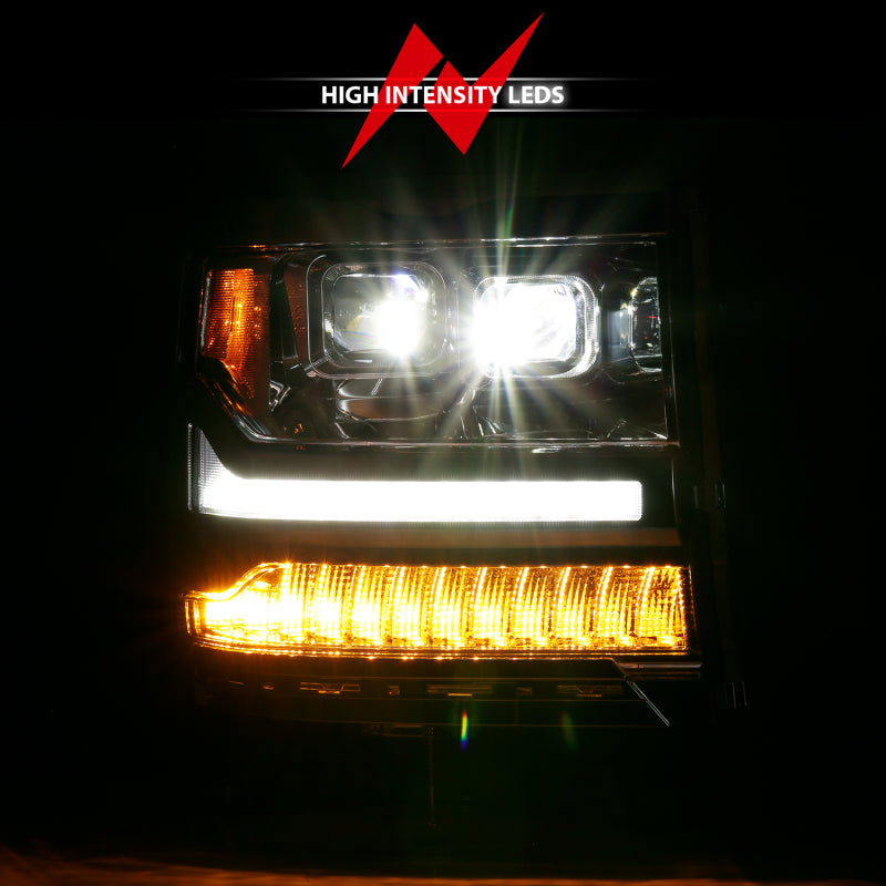 Phares de projecteur à LED ANZO 16-18 Chevrolet Silverado 1500 avec interrupteur de style planche chromé avec ambre