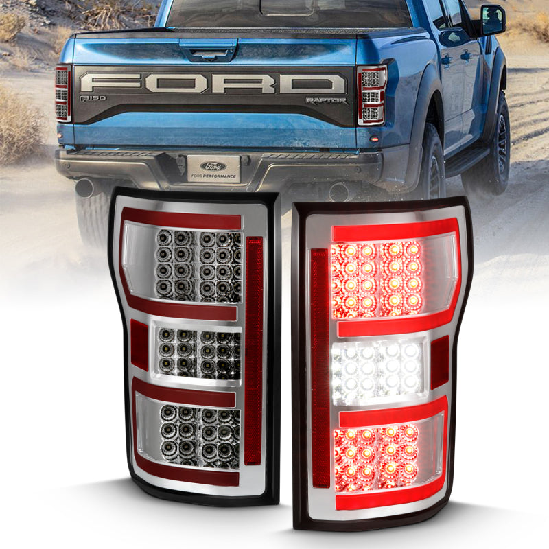 Feu arrière à LED ANZO 2018-2019 Ford F-150 Chrome (barre lumineuse rouge) (avec séquentiel)
