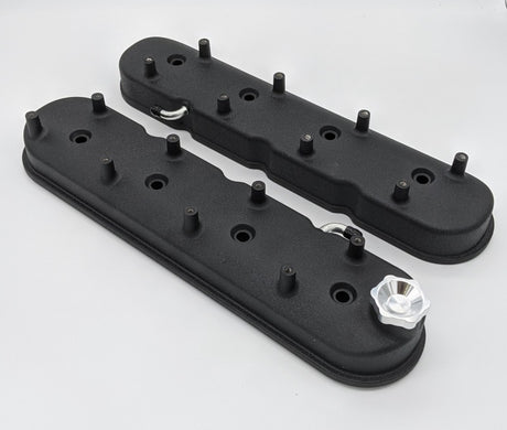 Couvercle de soupape haut Granatelli 96-22 GM LS avec supports de bobine inclinés - Noir froissé (paire)