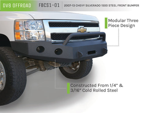 Pare-chocs avant DV8 Offroad 07-13 Chevrolet Silverado 1500 - Revêtement en poudre noir