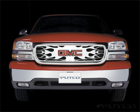 Grille de calandre en acier inoxydable Flaming Inferno pour GMC Yukon / Yukon XL 00-06 de Putco avec découpe de logo