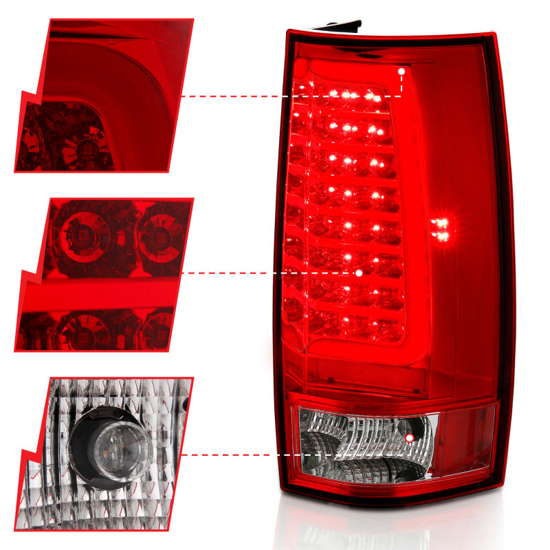 Feu arrière à LED ANZO 2007-2014 Chevy Tahoe style planche chromée avec lentille rouge/transparente