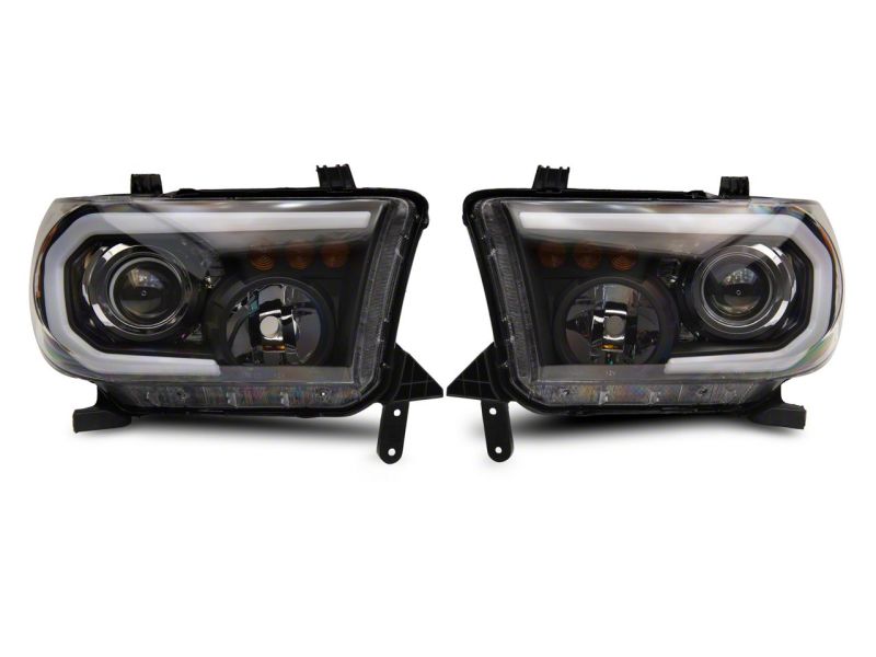 Phares de projecteur axiaux Raxiom 07-13 Toyota Tundra avec barre LED SEQL - Boîtier noir (lentille transparente)