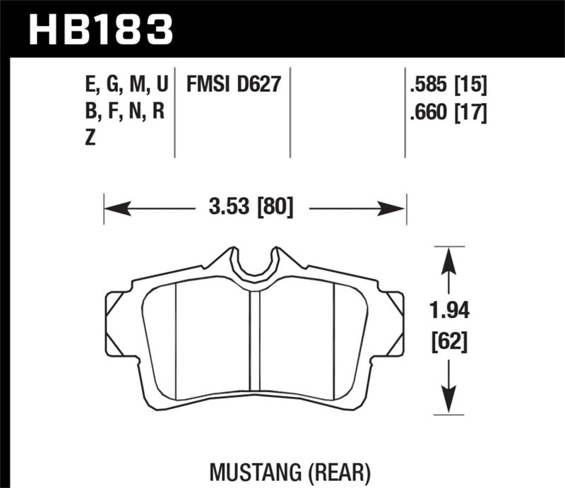 Plaquettes de frein arrière pour Ford Mustang Bullitt 4,6 HPS 5,0 2001-2001 Hawk