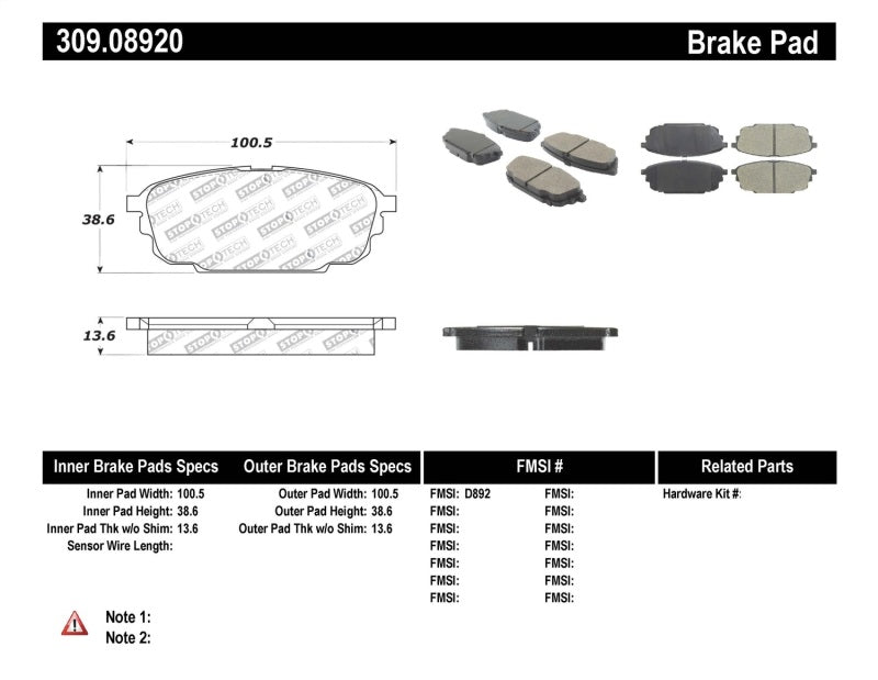 Plaquettes de frein StopTech Performance