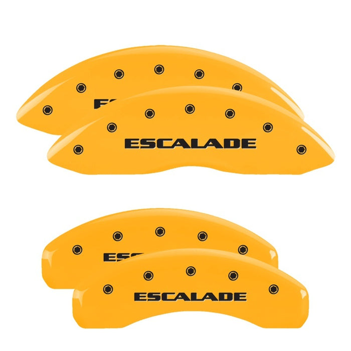 MGP 4 Caliper Covers Engraved Front & Rear Cursive/Cadillac Yellow finish black ch