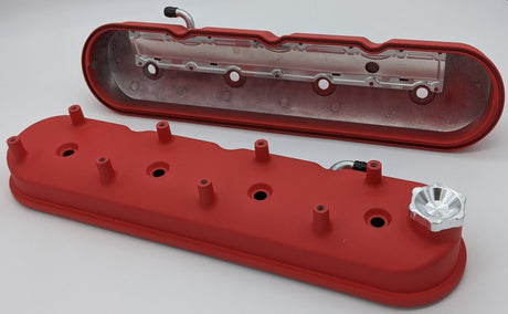 Couvercle de soupape haut Granatelli 96-22 GM LS avec supports de bobine coudés intégrés - Rides rouges (paire)