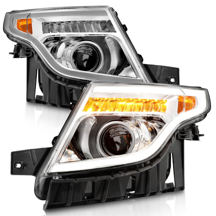 Phares de projecteur ANZO 11-15 Ford Explorer avec barre lumineuse, boîtier chromé avec lumière ambre