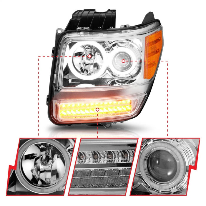 ANZO 2007-2012 Dodge Nitro Phares de projecteur avec halo chromé (CCFL) G2