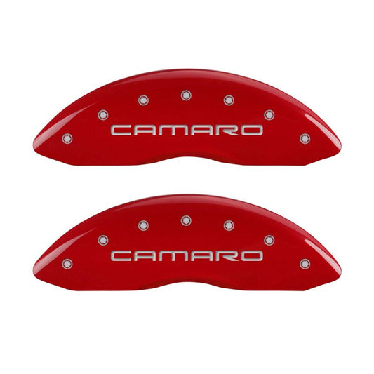 MGP 4 Caliper Covers Engraved Front & Rear Gen 4/Camaro Red finish silver ch