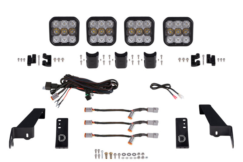 Kit de barre lumineuse de calandre CrossLink à 4 modules pour Jeep JL SS5 de Diode Dynamics Sport - Combo blanc