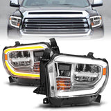 Phares à LED en cristal ANZO 2014-2017 Toyota Tundra avec boîtier chromé Switchback avec DRL