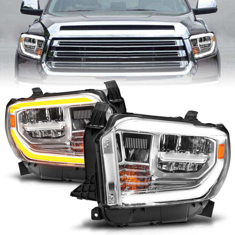 Phares à LED en cristal ANZO 2014-2021 Toyota Tundra avec boîtier chromé Switchback avec DRL