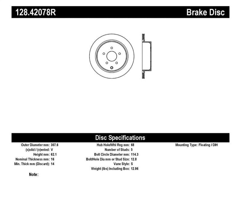 Rotor arrière droit percé StopTech 03-07 Infiniti FX35/45