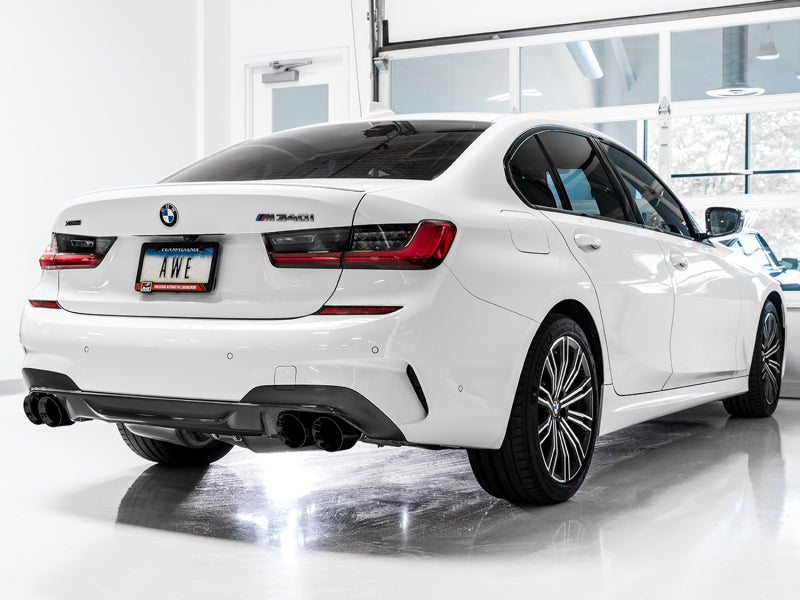 Échappement AWE Tuning 2019+ BMW M340i (G20) Touring Edition non résonnant - Embouts noirs Quad Diamond