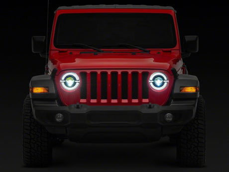 Raxiom 18-23 Jeep Wrangler JL Axial Series 9-In LED Angel Eye Headlights- Blk Housing (Clear Lens)