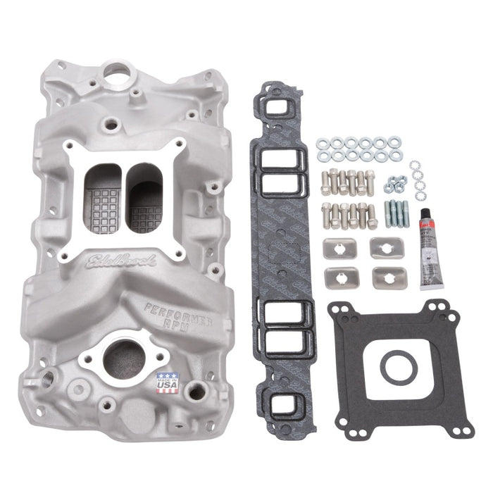 Kit d'installation de collecteur Edelbrock Performer RPM SBC 1957-1986 Finition naturelle