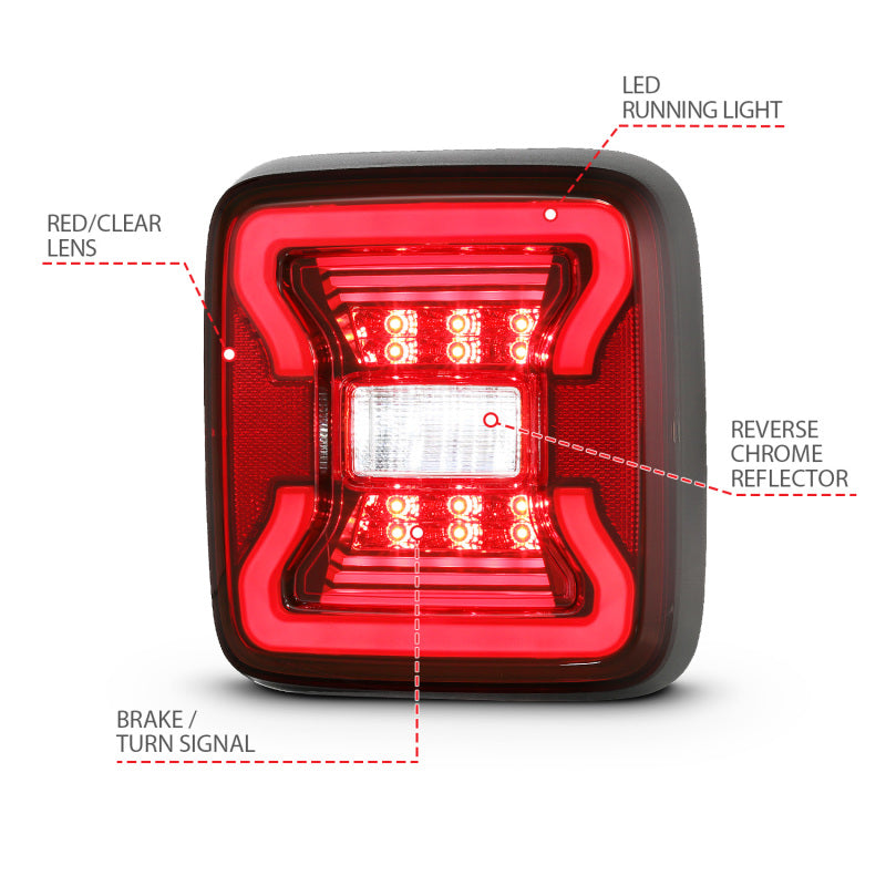 Feux arrière à LED ANZO 18-19 Jeep Wrangler JL Noir