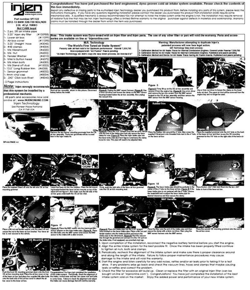 Injen 12-16 BMW 328i F30 N20/N26 2.0L (t) 4cyl Wrinkle Black Short Ram Intake avec MR Tech et boîte à air