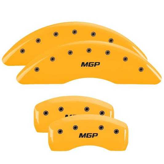 MGP 4 Caliper Covers Engraved Front & Rear MGP Yellow Finish Black Char 2010 Hyundai Genesis